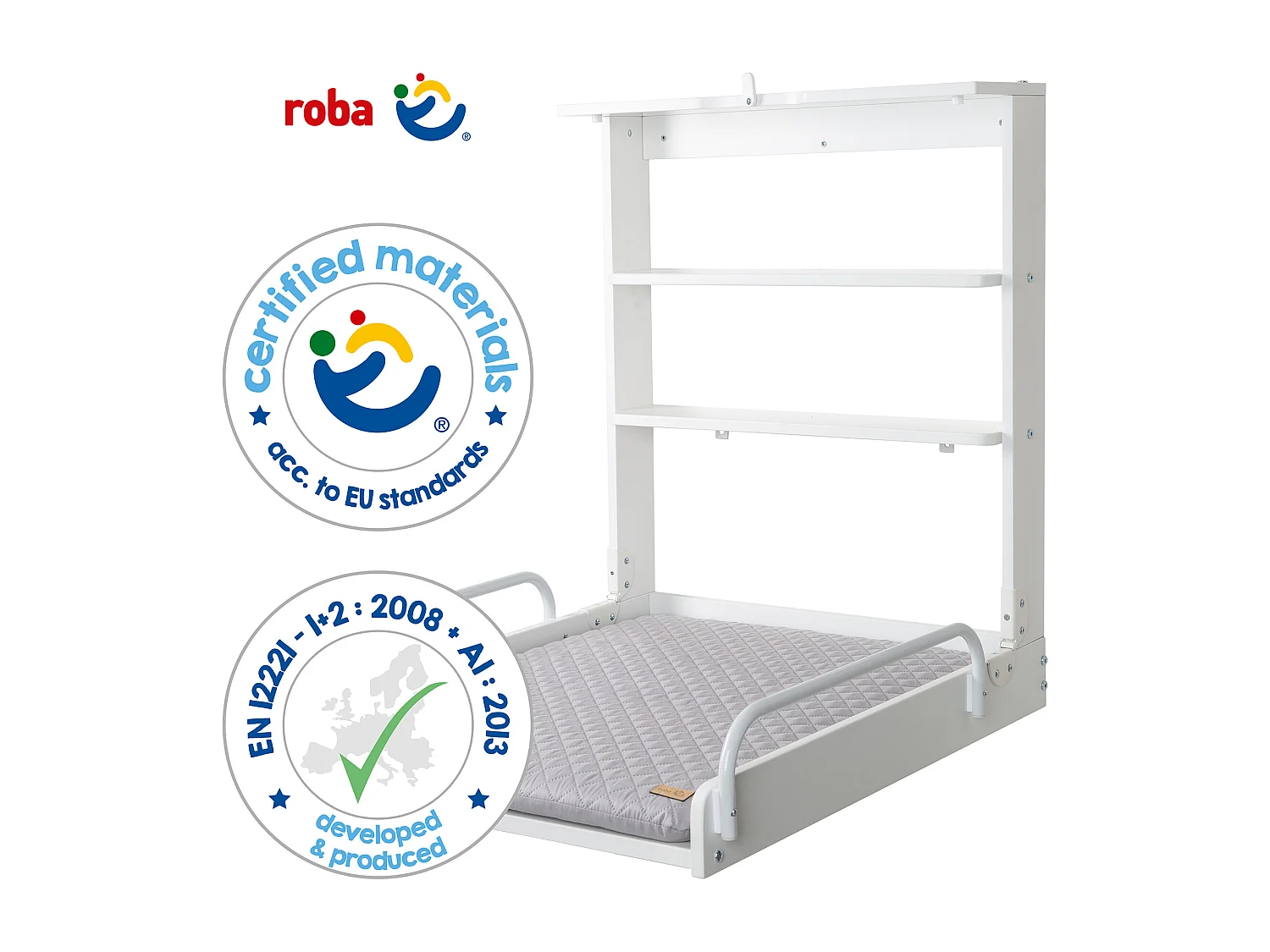 Table à langer murale en bois blanc Roba + matelas à langer