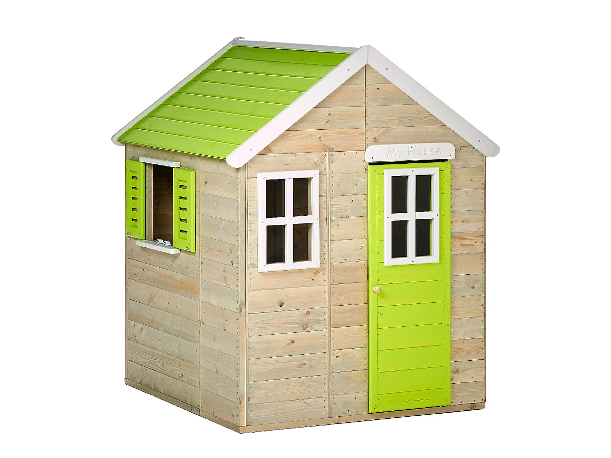 Kangui - Maison de jardin enfant extérieur - Cabane en Bois avec plancher - Toit étanche - Vert et Blanc
