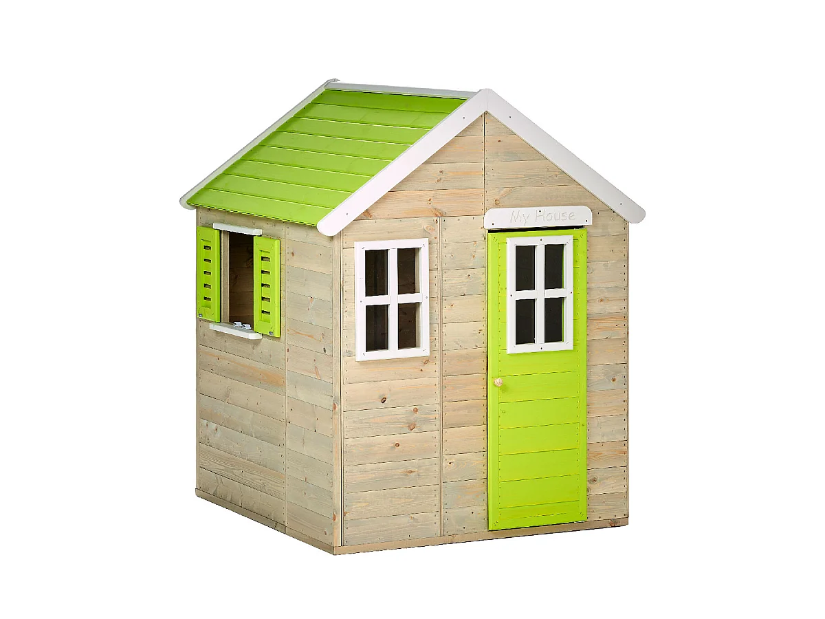 Kangui - Maison de jardin enfant extérieur - Cabane en Bois avec plancher - Toit étanche - Vert et Blanc