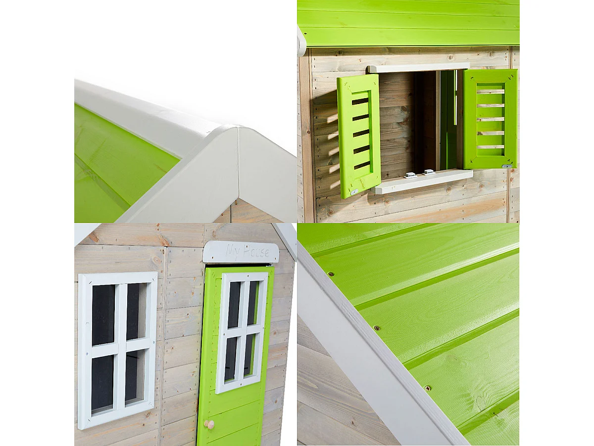 Kangui - Maison de jardin enfant extérieur - Cabane en Bois avec plancher - Toit étanche - Vert et Blanc