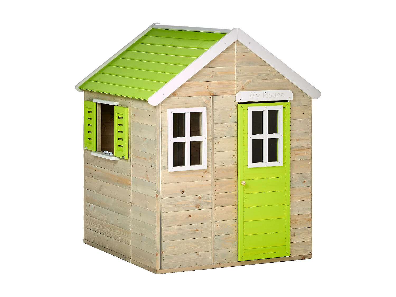 Kangui - Maison de jardin enfant extérieur - Cabane en Bois avec plancher - Toit étanche - Vert et Blanc