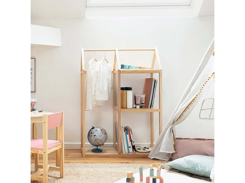 Porte-manteau enfant en bois marron 115x82x33cm