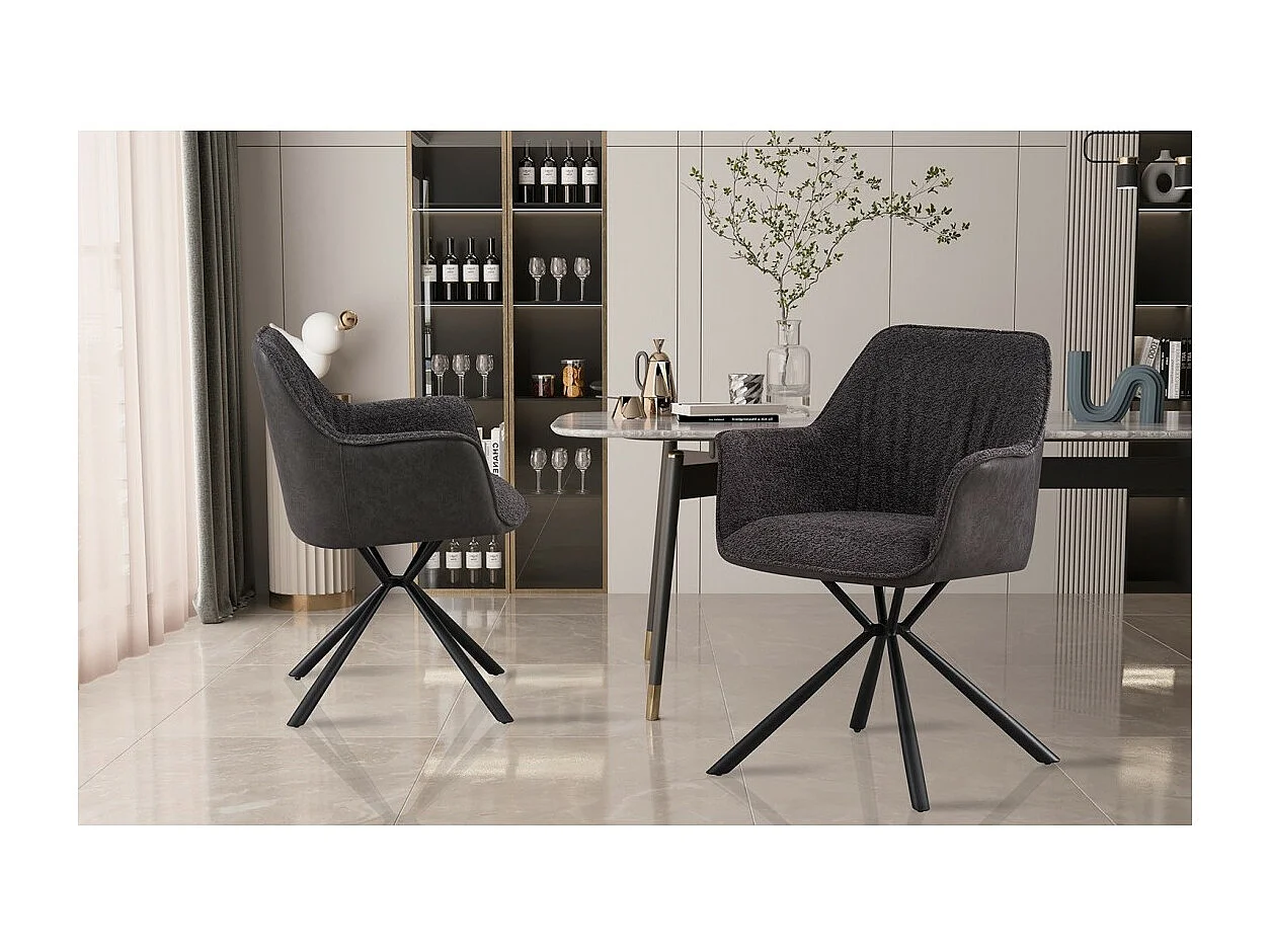 Chaise LUCIA – Bouclé Gris & Dos PU Gris clair – H82.5 × L62 × P63 cm – Style design