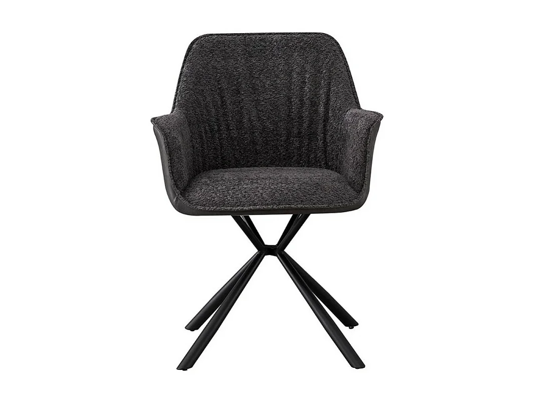 Chaise LUCIA – Bouclé Gris & Dos PU Gris clair – H82.5 × L62 × P63 cm – Style design