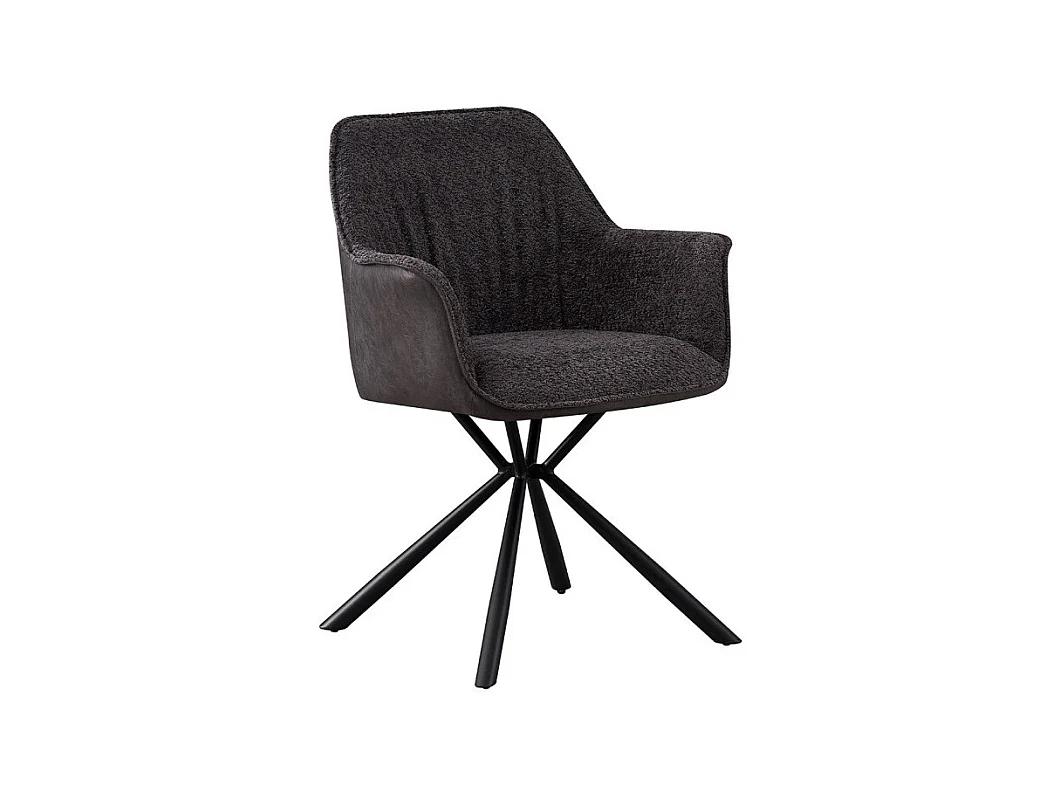 Chaise LUCIA – Bouclé Gris & Dos PU Gris clair – H82.5 × L62 × P63 cm – Style design