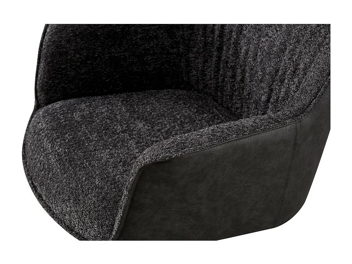 Chaise LUCIA – Bouclé Gris & Dos PU Gris clair – H82.5 × L62 × P63 cm – Style design