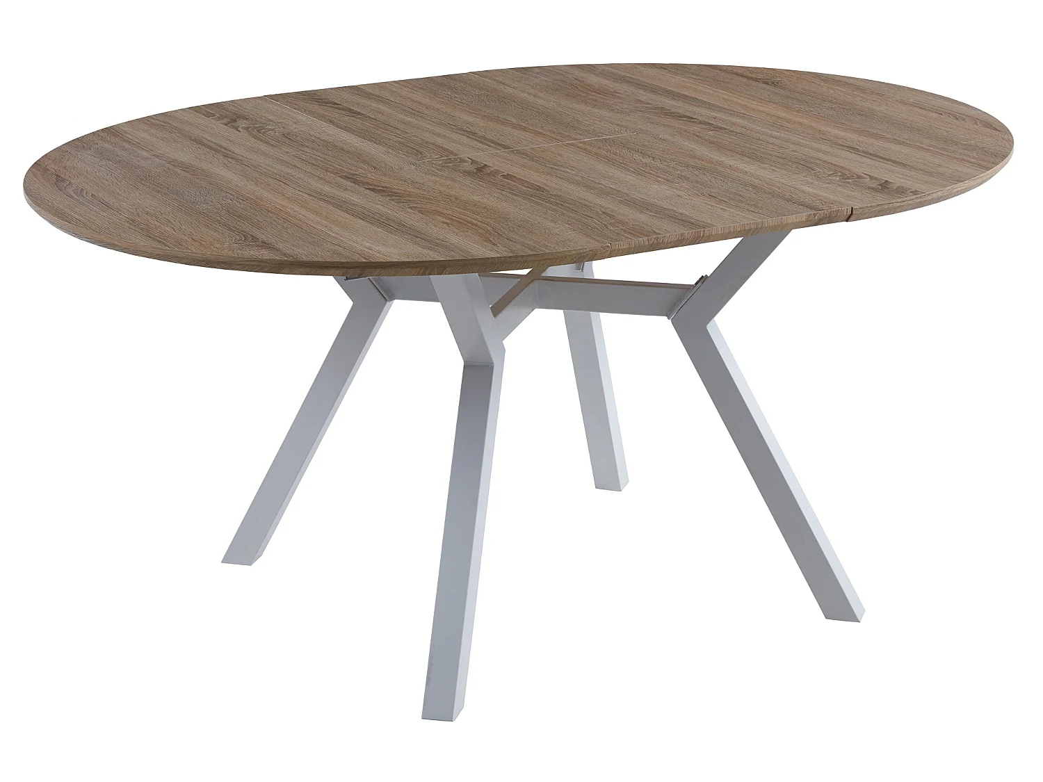 Table à manger ronde extensible en bois coloris chêne, pieds blanc