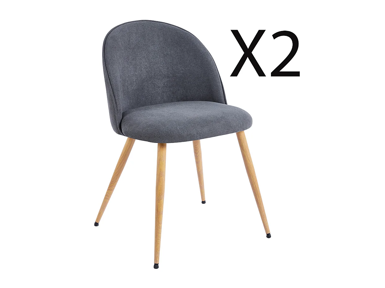 Lot de 2 chaises de salle à manger  coloris gris, pieds coloris  bois de chêne