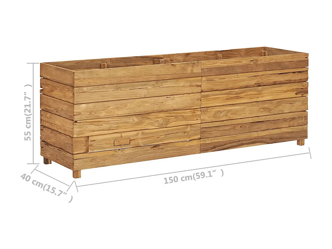 Jardinera elevada plantas flores jardín 150 x 40 x 55 cm madera de teca reciclada y acero 02_0000913