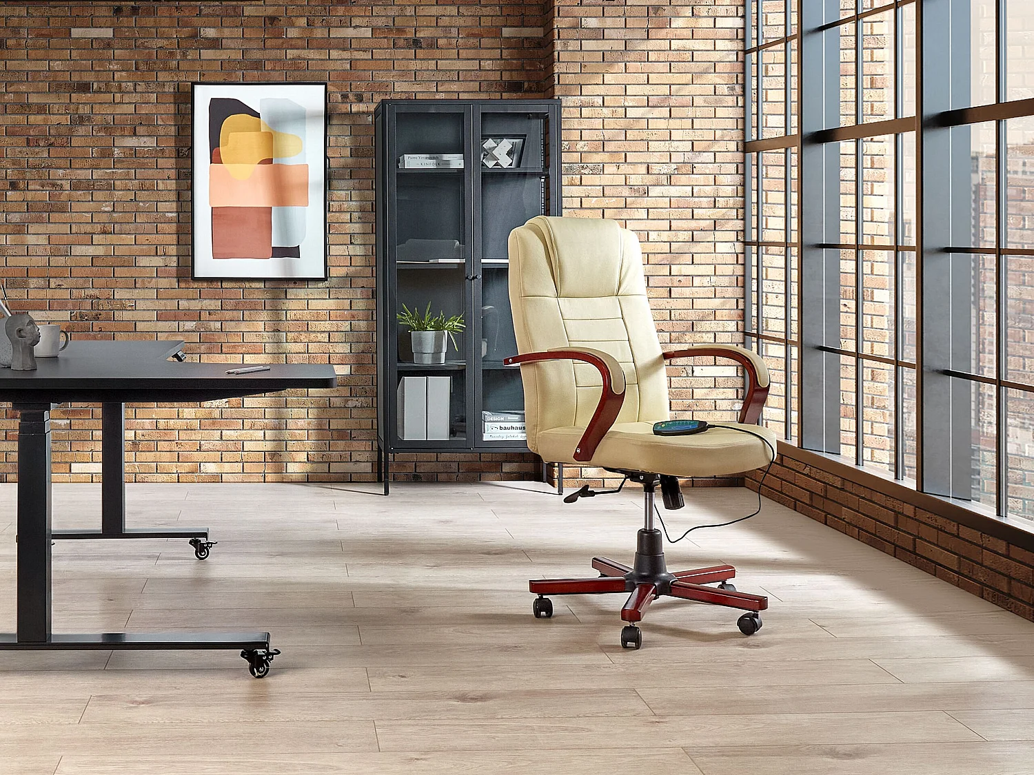 Massagestuhl DIAMOND mit Heizung Echtleder Beige