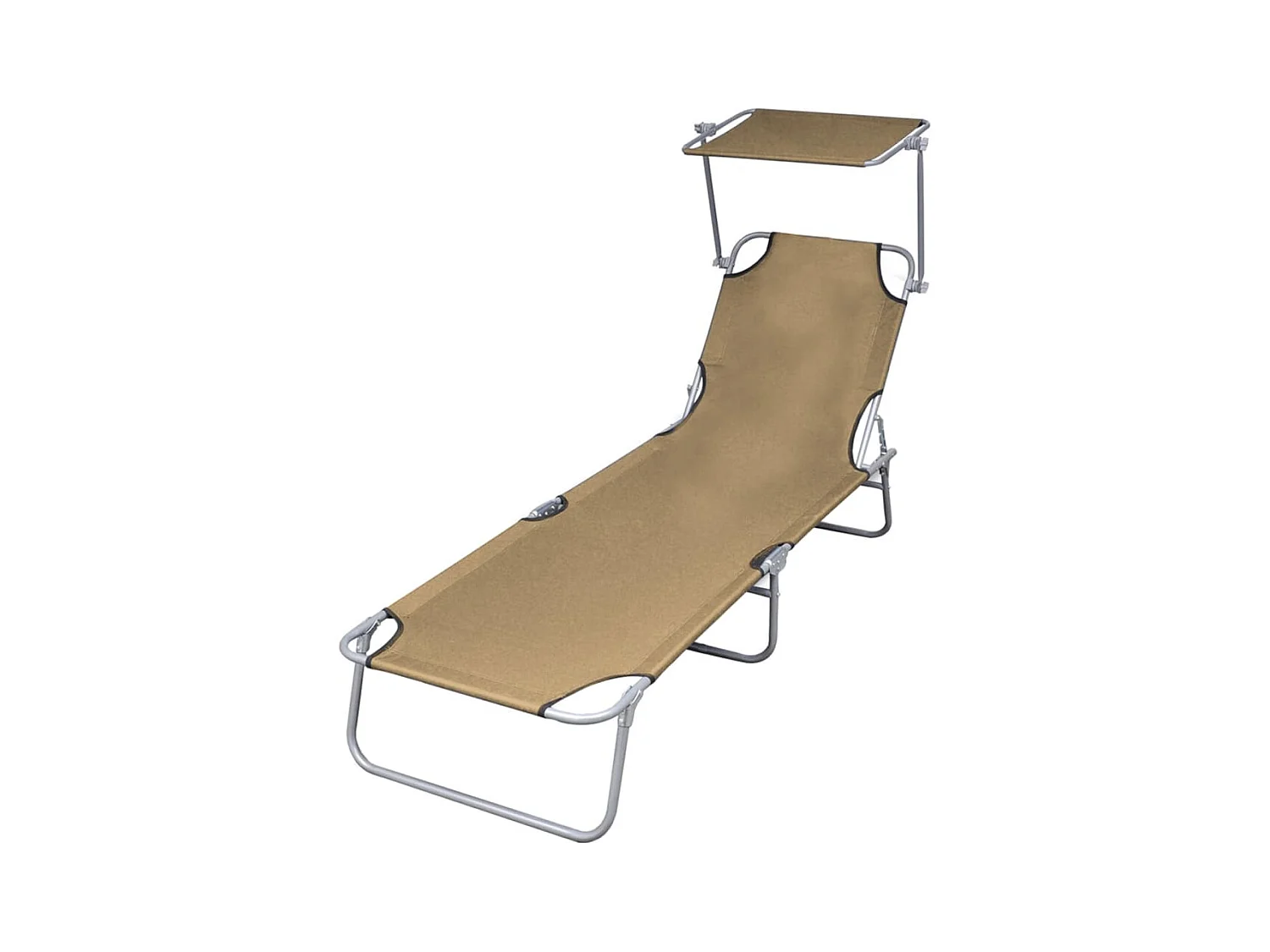 Espreguiçadeira espreguiçadeira para banhos de sol cama de jardim terraço mobiliário de exterior dobrável com toldo de aço cinza 02_0012813