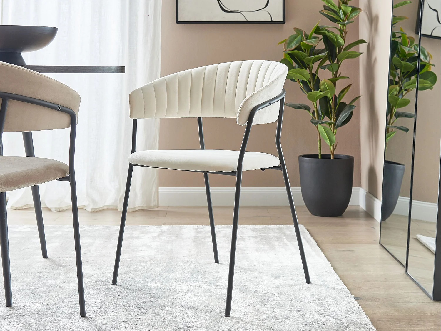 Esszimmerstuhl 2er Set MARIPOSA Samtstoff Creme