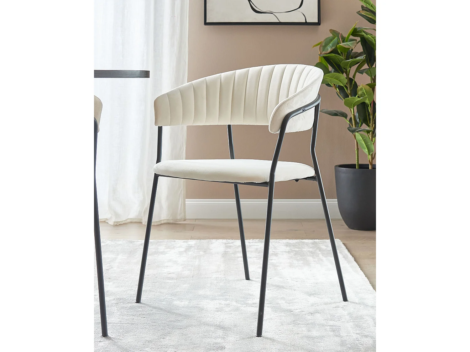 Lot de 2 chaises de salle à manger MARIPOSA Velours Crème