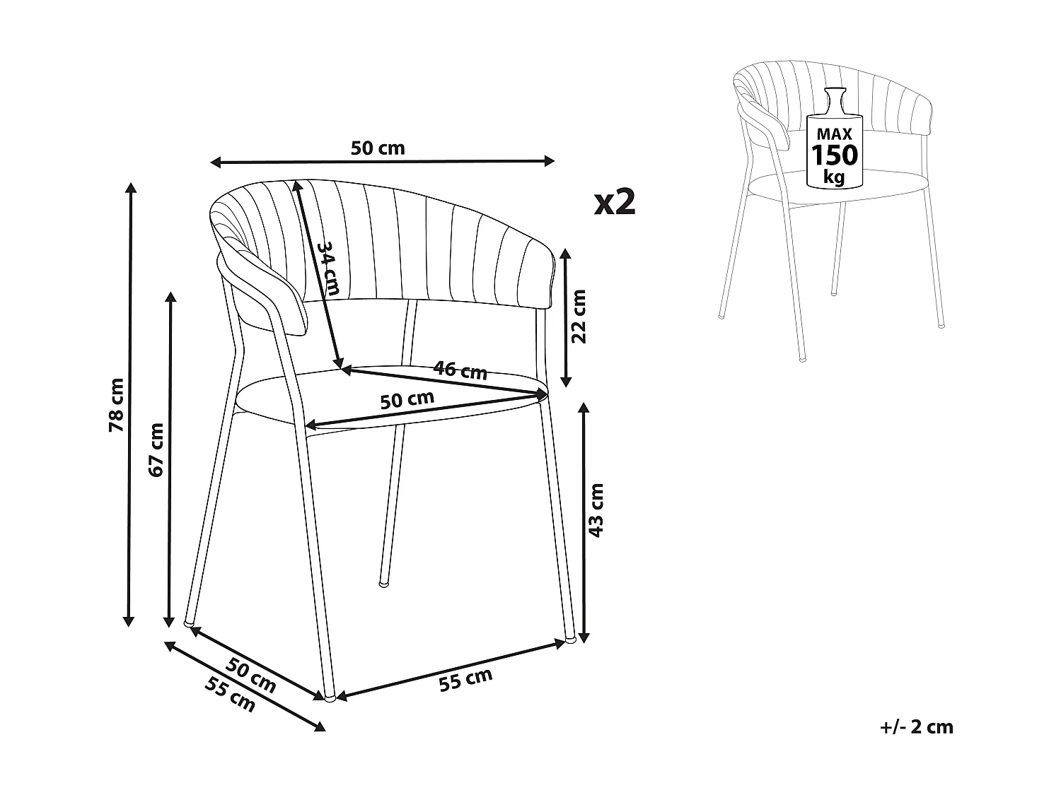 Set van 2 eetkamerstoelen MARIPOSA Fluweel Taupe