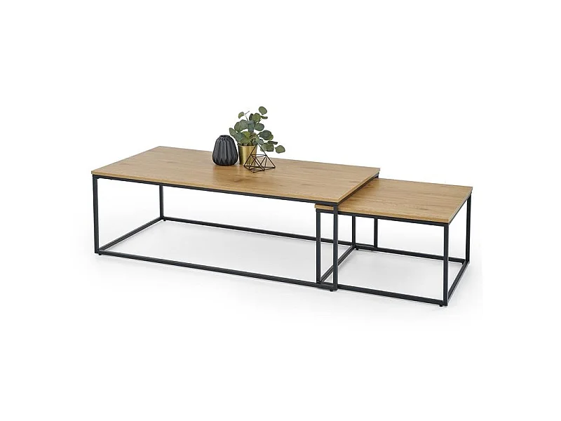 Set de 2 tables basses - chêne doré/Noir