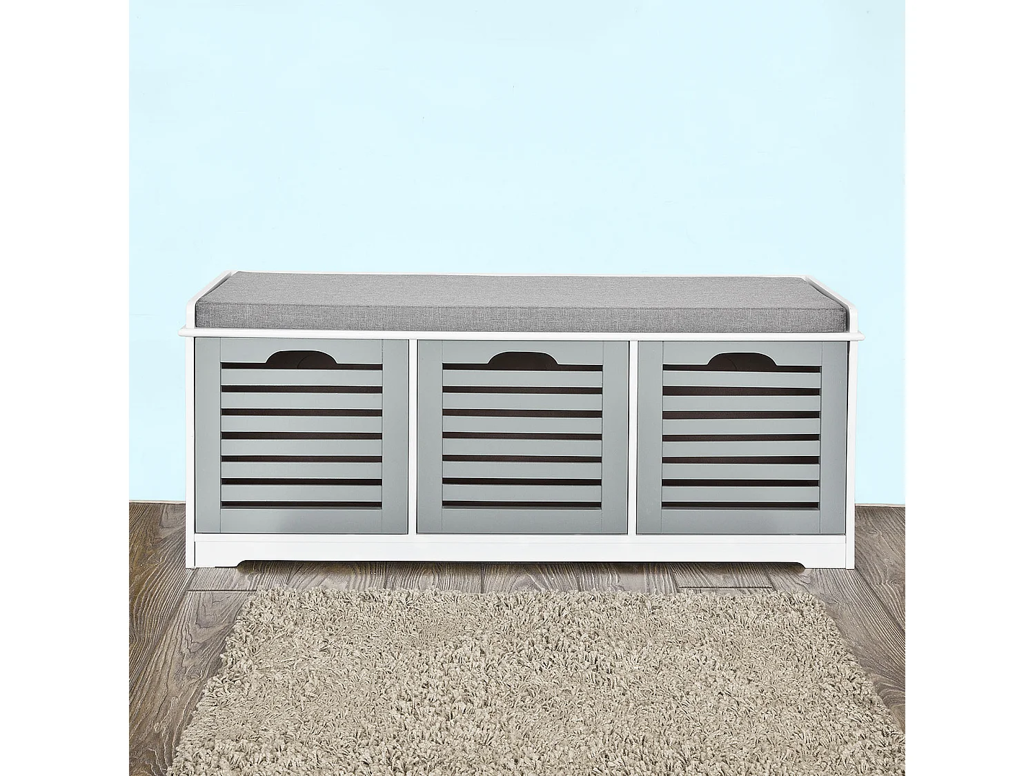 SoBuy  Scarpiera da ingresso Panchina con Cuscino e Cestini 3 Cestini Grigio FSR23-HG