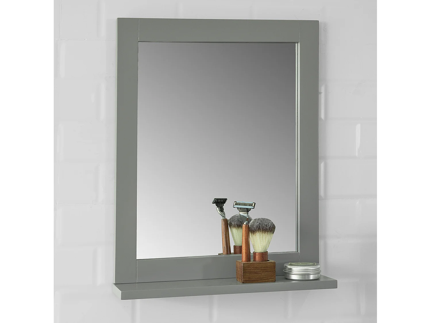 SoBuy Specchio Bagno Specchio Da Parete Mensola Bagno Bianco A Muro Grigio Scuro FRG129-SG