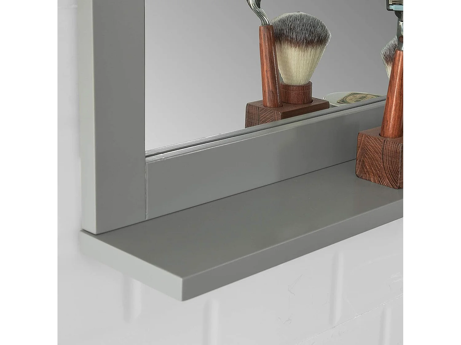 SoBuy Specchio Bagno Specchio Da Parete Mensola Bagno Bianco A Muro Grigio Scuro FRG129-SG
