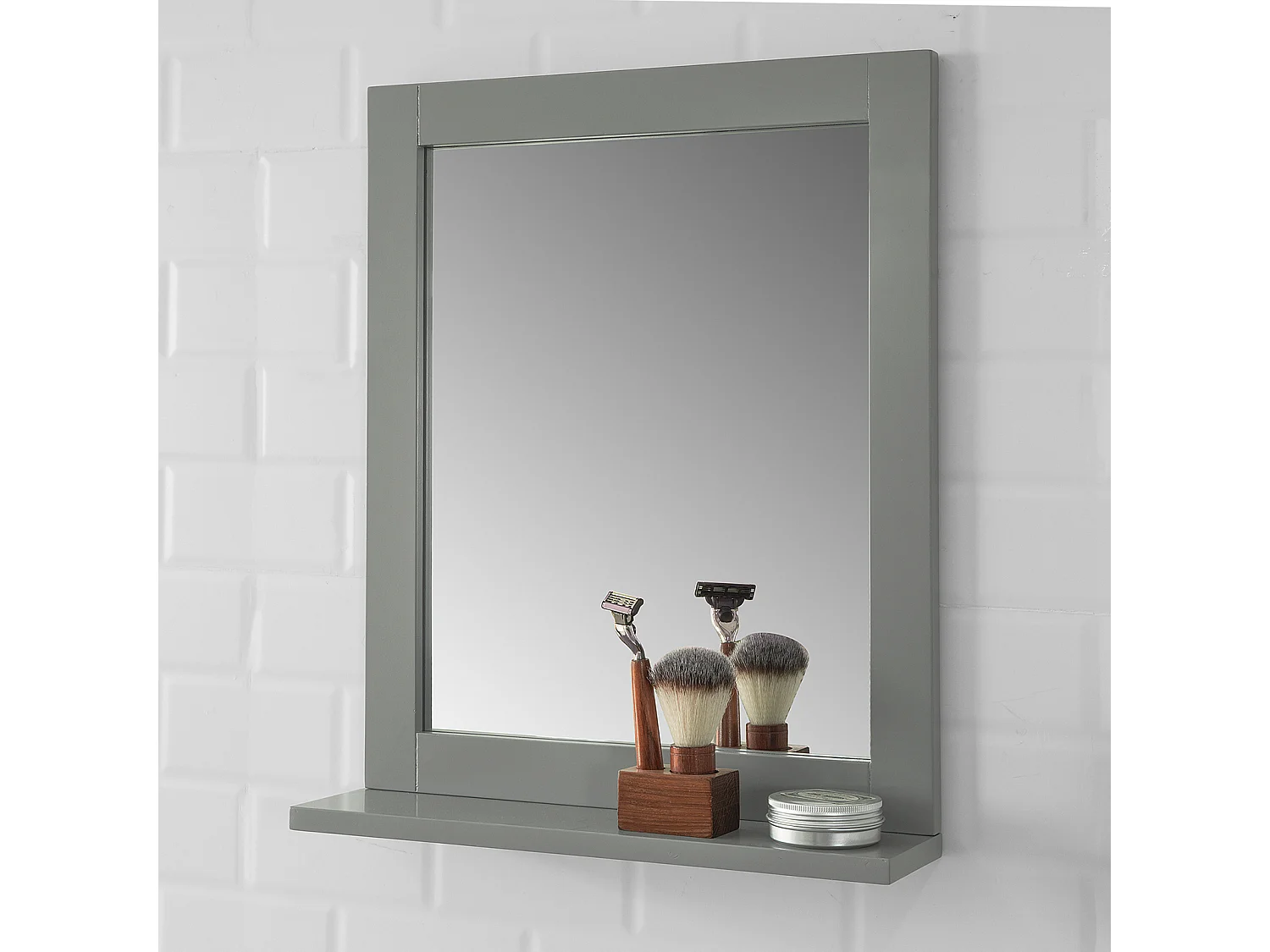SoBuy Specchio Bagno Specchio Da Parete Mensola Bagno Bianco A Muro Grigio Scuro FRG129-SG