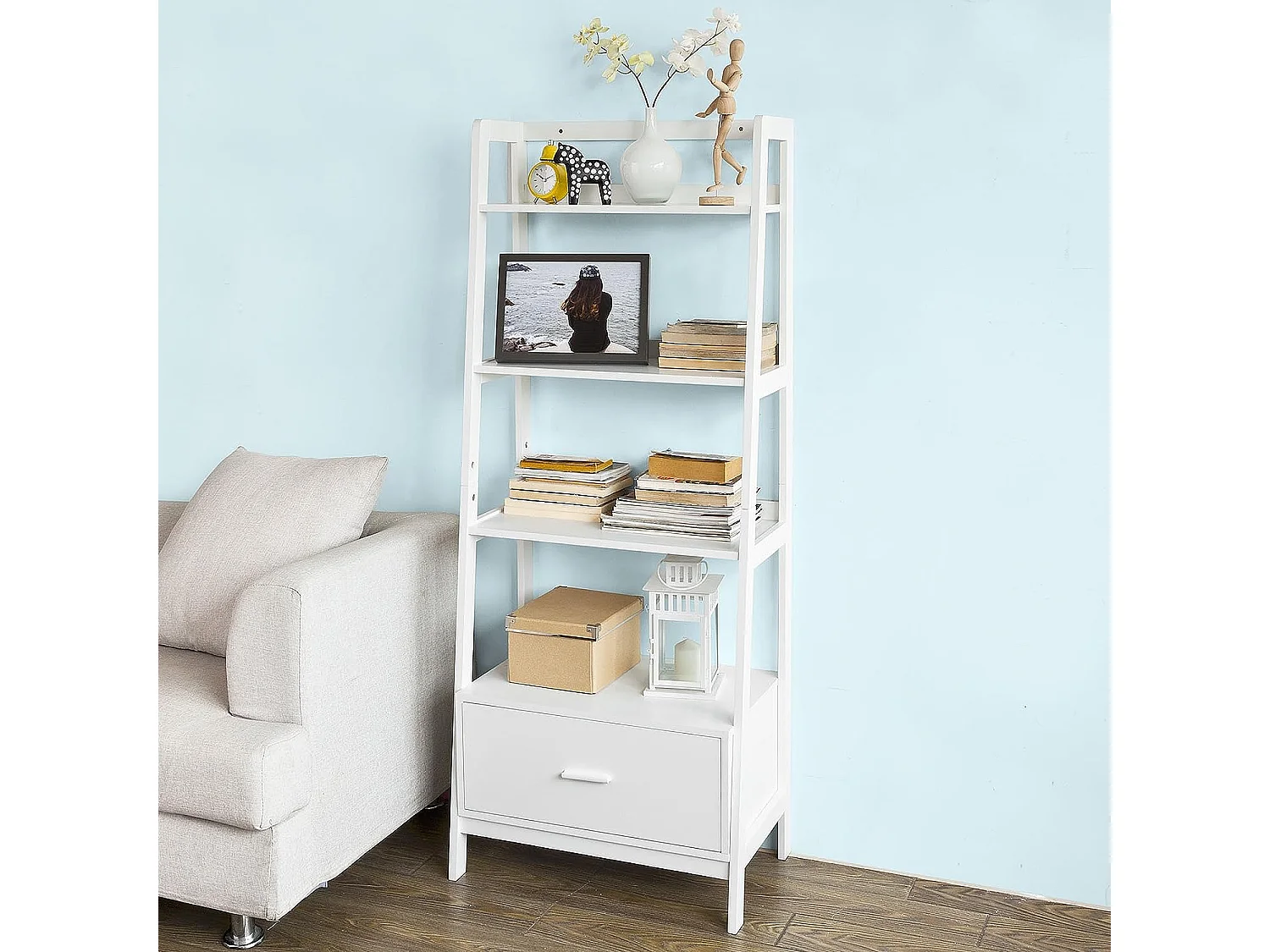 Estantería en Escalera de Madera, Estanterías Librerias, Estanterias de Diseño, FRG116-W SoBuy ES