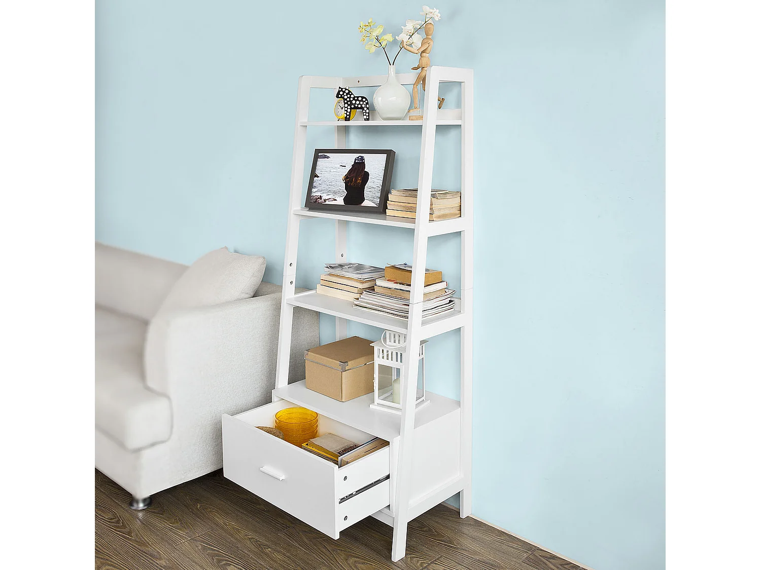 Estantería en Escalera de Madera, Estanterías Librerias, Estanterias de Diseño, FRG116-W SoBuy ES