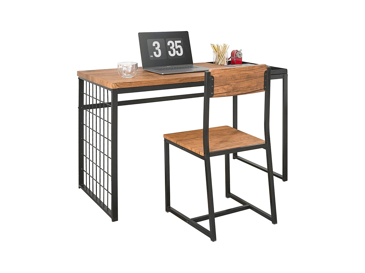 SoBuy FWT60-N Set de 1 Bureau + 1 Chaise Ensemble bureau et chaise Table de travail avec 2 tablettes amovibles Table à manger au Design Industriel