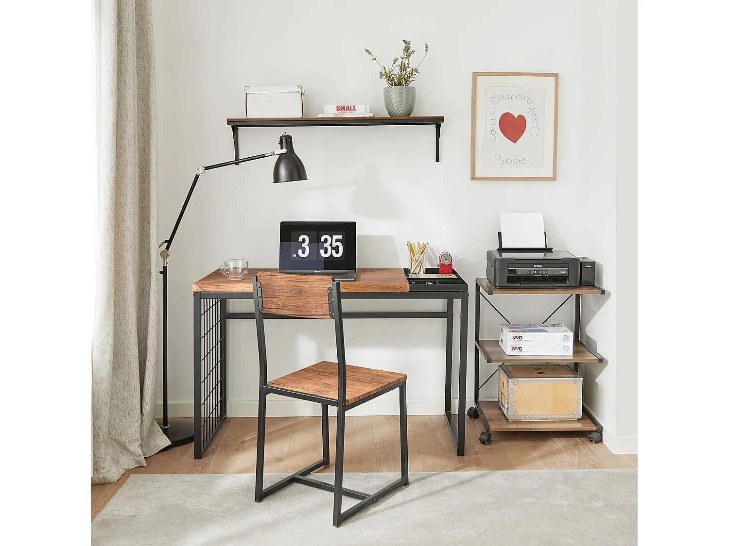 SoBuy FWT60-N Set de 1 Bureau + 1 Chaise Ensemble bureau et chaise Table de travail avec 2 tablettes amovibles Table à manger au Design Industriel