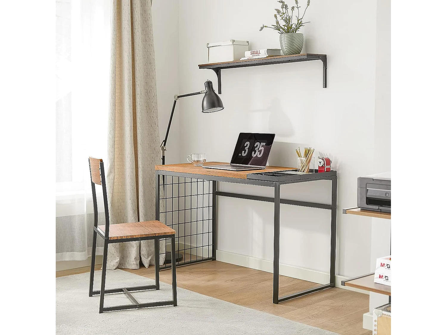 SoBuy FWT60-N Set de 1 Bureau + 1 Chaise Ensemble bureau et chaise Table de travail avec 2 tablettes amovibles Table à manger au Design Industriel