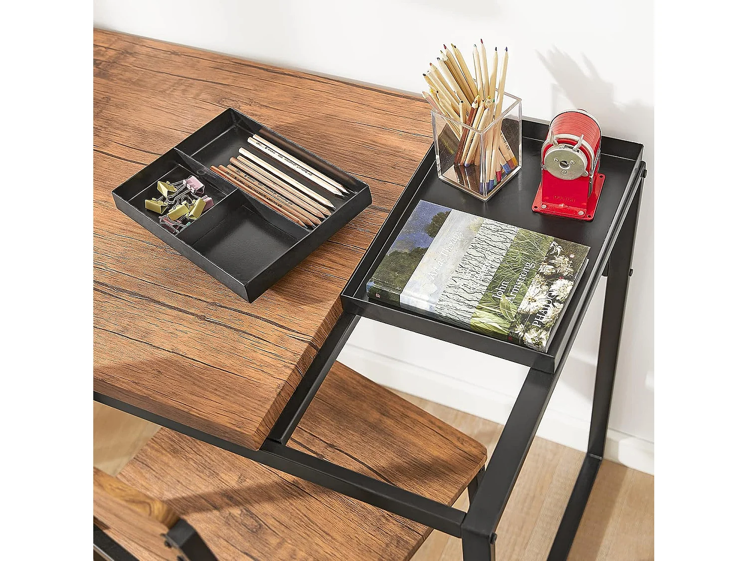 SoBuy FWT60-N Set de 1 Bureau + 1 Chaise Ensemble bureau et chaise Table de travail avec 2 tablettes amovibles Table à manger au Design Industriel