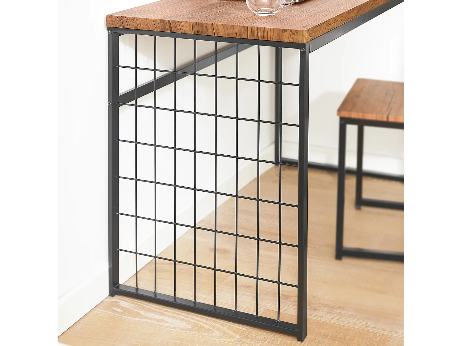 SoBuy FWT60-N Set de 1 Bureau + 1 Chaise Ensemble bureau et chaise Table de travail avec 2 tablettes amovibles Table à manger au Design Industriel