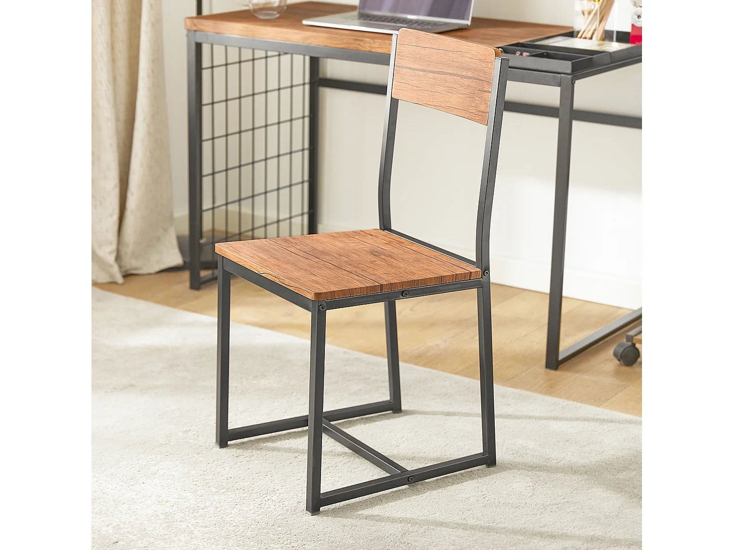 SoBuy FWT60-N Set de 1 Bureau + 1 Chaise Ensemble bureau et chaise Table de travail avec 2 tablettes amovibles Table à manger au Design Industriel