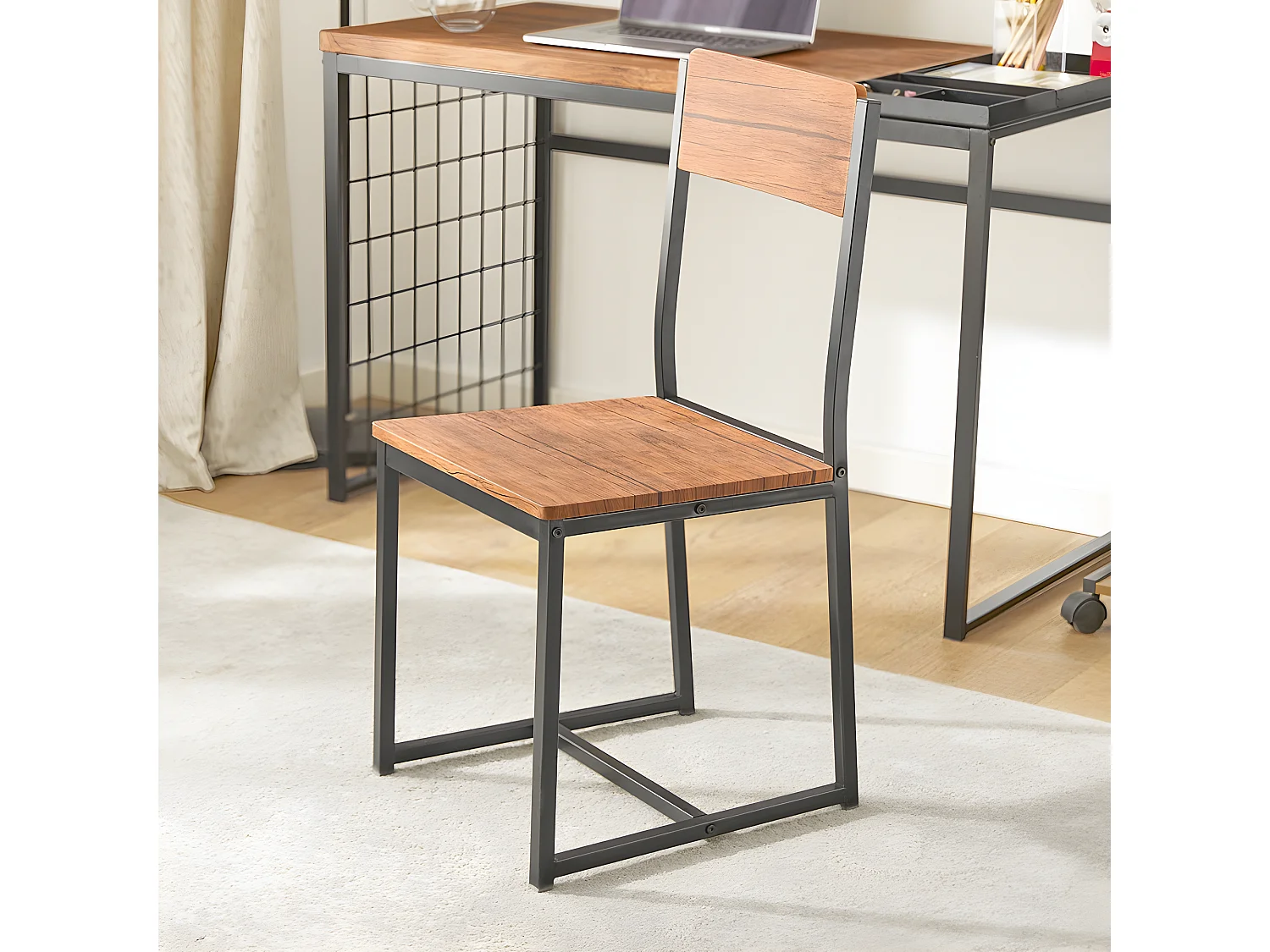 SoBuy FWT60-N Set de 1 Bureau + 1 Chaise Ensemble bureau et chaise Table de travail avec 2 tablettes amovibles Table à manger au Design Industriel