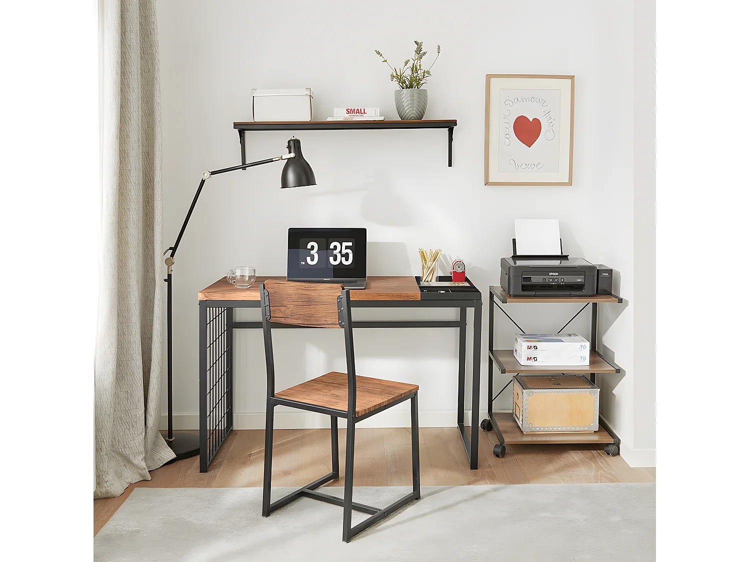 SoBuy FWT60-N Set de 1 Bureau + 1 Chaise Ensemble bureau et chaise Table de travail avec 2 tablettes amovibles Table à manger au Design Industriel