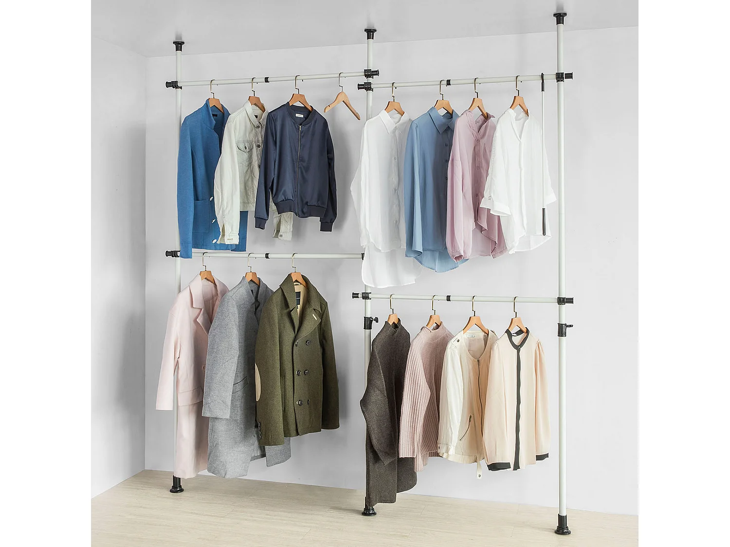 SoBuy Cabina Armadio Guardaroba componibile, Altezza e Lunghezza Regolabile Altezza :138-235cm Bianco KLS03-W