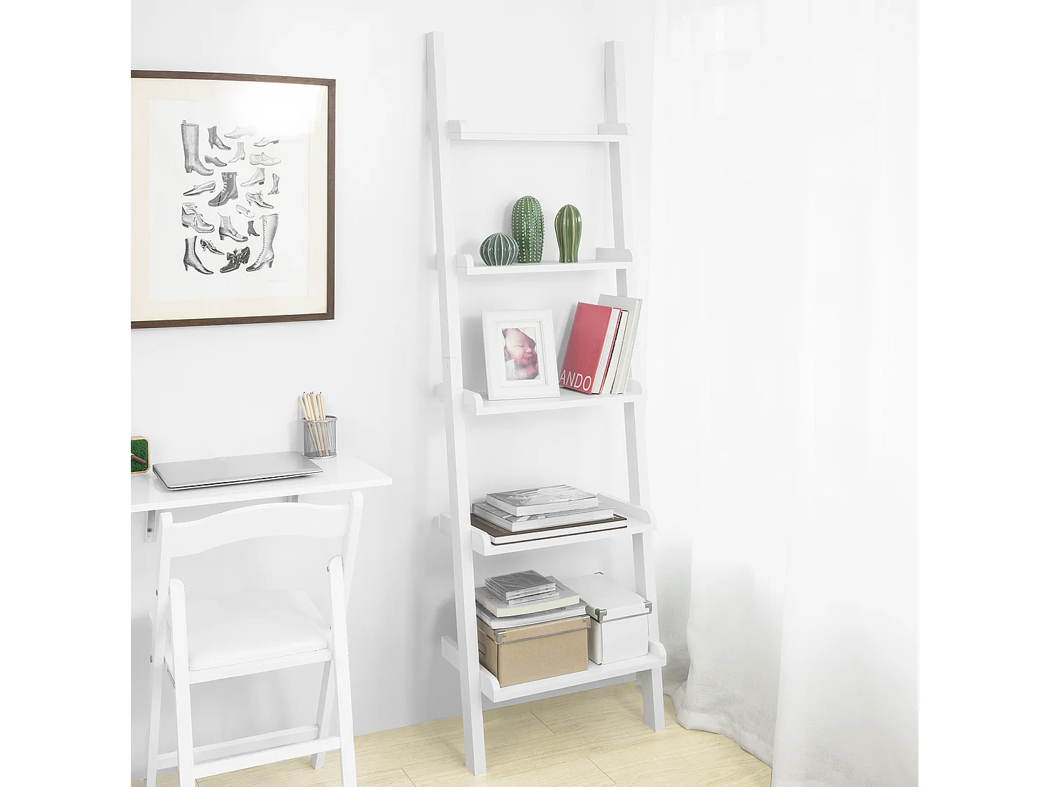 SoBuy Scaffale a scala,Librerie, Scaffale da angolo Bianco FRG17-W