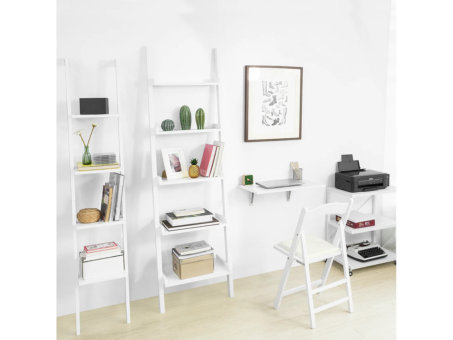 Moderna Estantería Escalera con Cinco Estantes Estante de Pared en Color Blanco, FRG17-W SoBuy ES