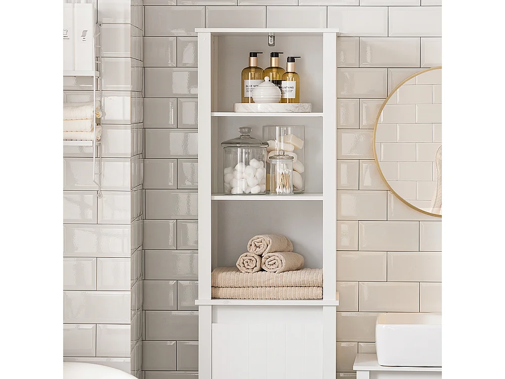 Armario Alto baño Mueble Columna de baño con 3 estantes y 1 cesto 45 x 35 x 171 cm Blanco BZR102-W SoBuy ES