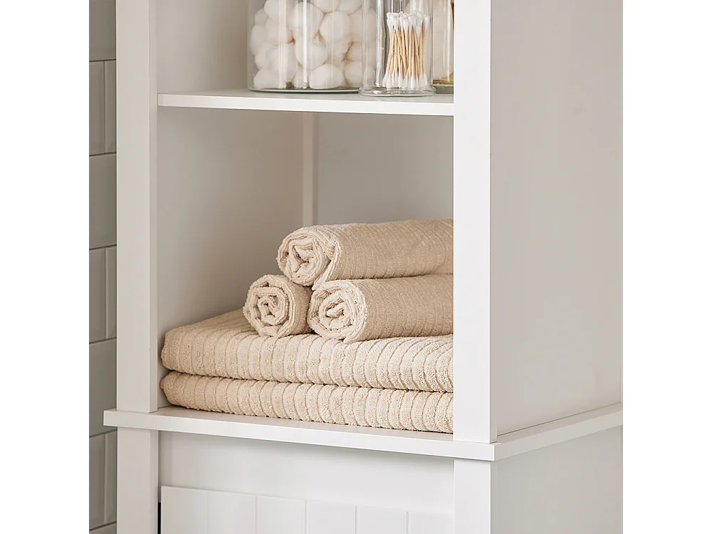 Armario Alto baño Mueble Columna de baño con 3 estantes y 1 cesto 45 x 35 x 171 cm Blanco BZR102-W SoBuy ES