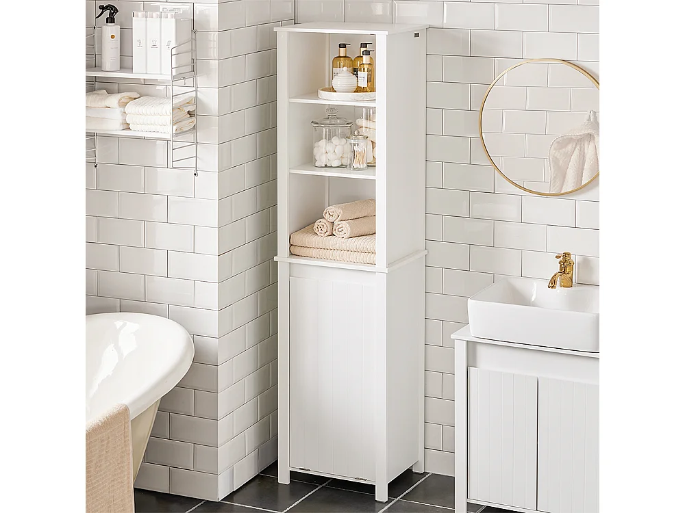 Armario Alto baño Mueble Columna de baño con 3 estantes y 1 cesto 45 x 35 x 171 cm Blanco BZR102-W SoBuy ES