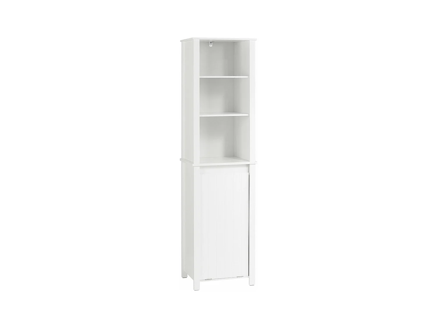 SoBuy BZR102-W Meuble Colonne de Salle de Bain, Armoire Haute, Colonne de Rangement, Meuble Salle de Bain, 3 Étagères, 1 Panier à Linge Amovible