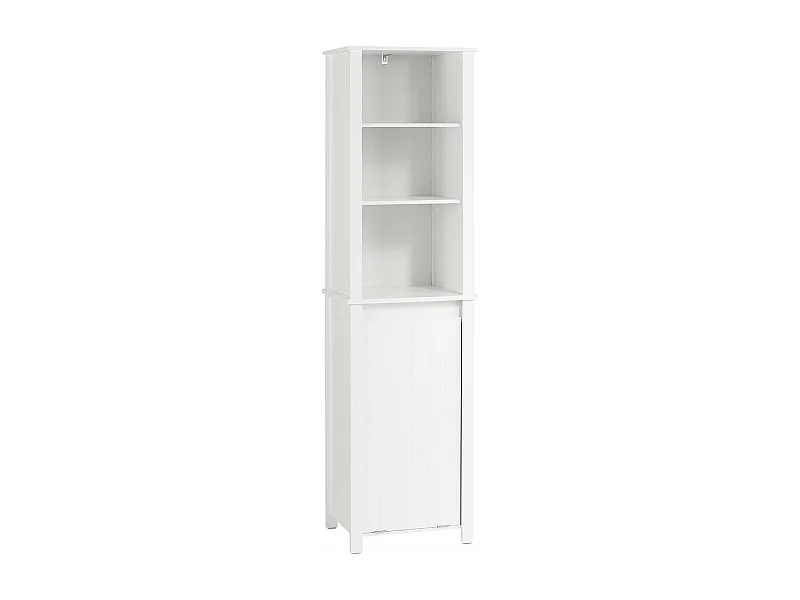 SoBuy BZR102-W Meuble Colonne de Salle de Bain, Armoire Haute, Colonne de Rangement, Meuble Salle de Bain, 3 Étagères, 1 Panier à Linge Amovible