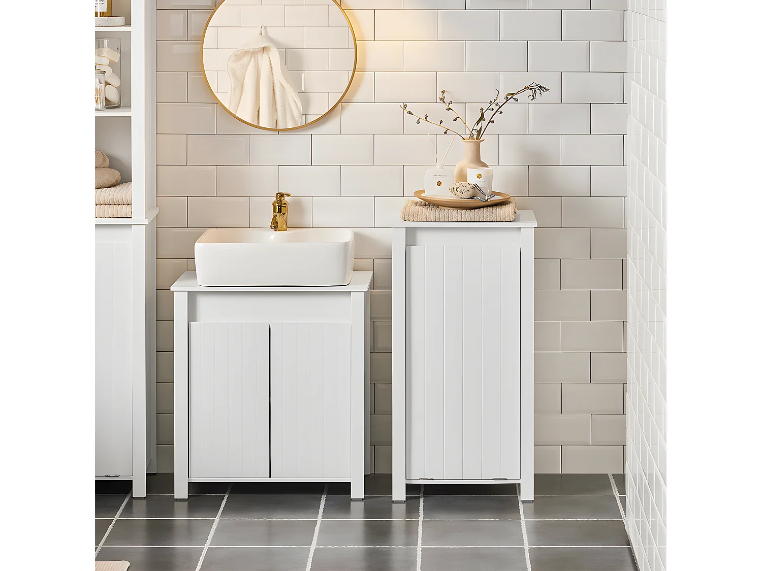 SoBuy BZR100-W Waskast, wasmand, badkameronderkast, opbergeenheid met 1 uitneembare wasmand, w