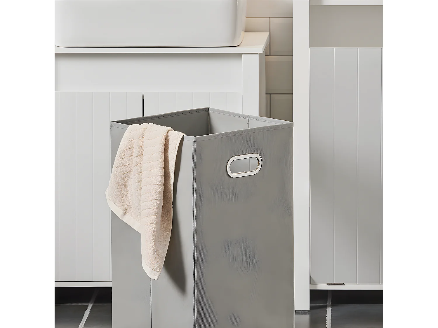 SoBuy BZR100-W Waskast, wasmand, badkameronderkast, opbergeenheid met 1 uitneembare wasmand, w