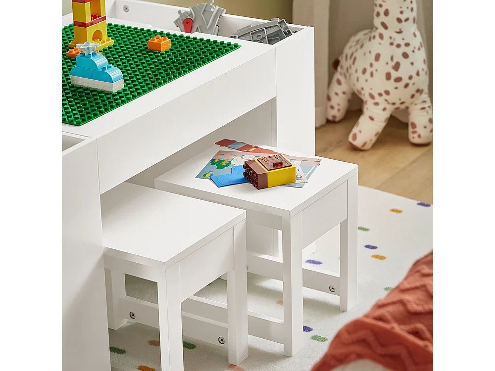 Juego de Mesa Infantil y 2 Sillas de Madera Organizador de Juguetes Multifuncional con 8 Cestas y 1 Compartimiento 87 x 50 x 50 cm KMB75-W SoBuy ES