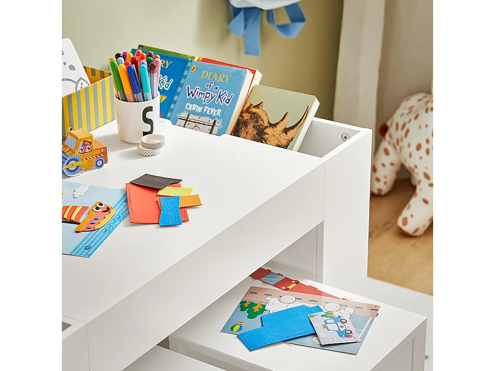 Juego de Mesa Infantil y 2 Sillas de Madera Organizador de Juguetes Multifuncional con 8 Cestas y 1 Compartimiento 87 x 50 x 50 cm KMB75-W SoBuy ES