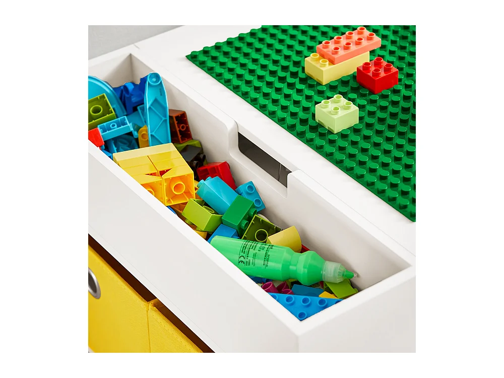 SoBuy KMB75-W Table Enfants avec 2 Tabourets, Ensemble de Table de Construction Enfant avec 2 Tabourets, Bureau Enfant avec 8 Bac de Rangement