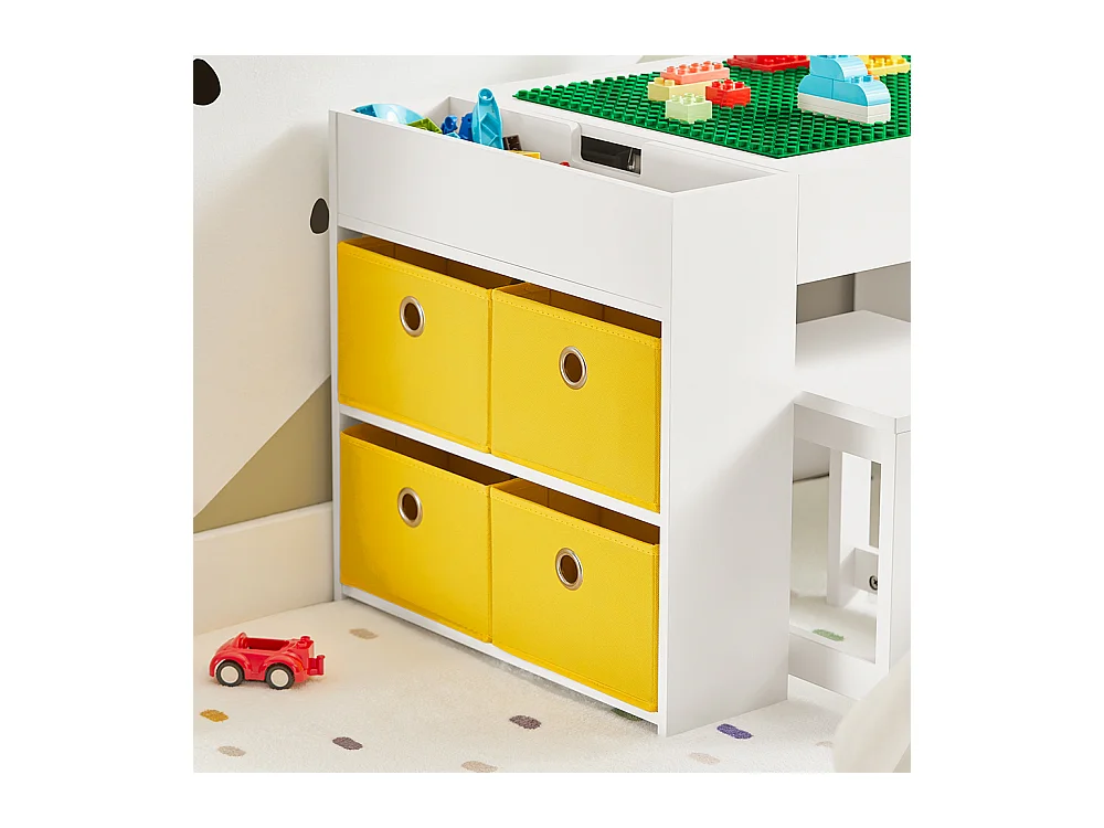SoBuy KMB75-W Table Enfants avec 2 Tabourets, Ensemble de Table de Construction Enfant avec 2 Tabourets, Bureau Enfant avec 8 Bac de Rangement