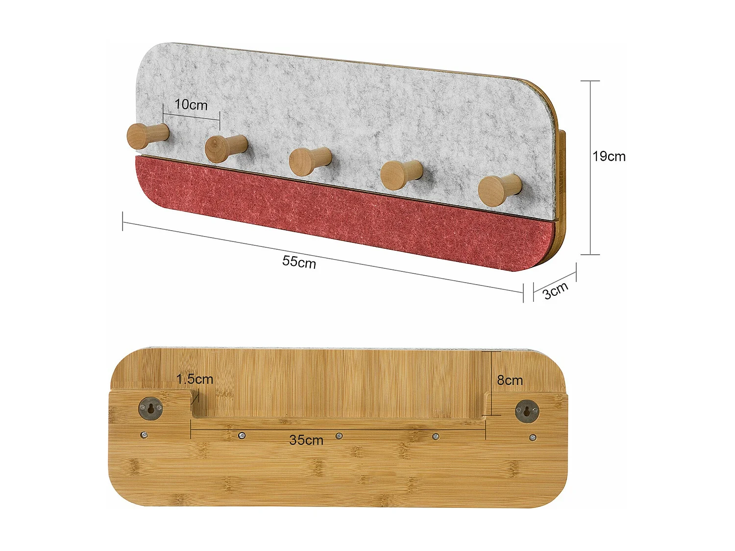 Półka na ścianę z 5 haczykami, Wieszak FHK16-R