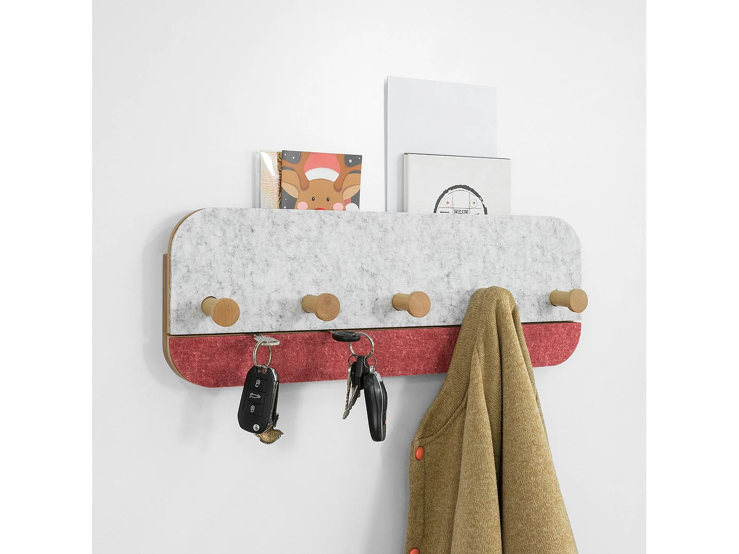 Półka na ścianę z 5 haczykami, Wieszak FHK16-R