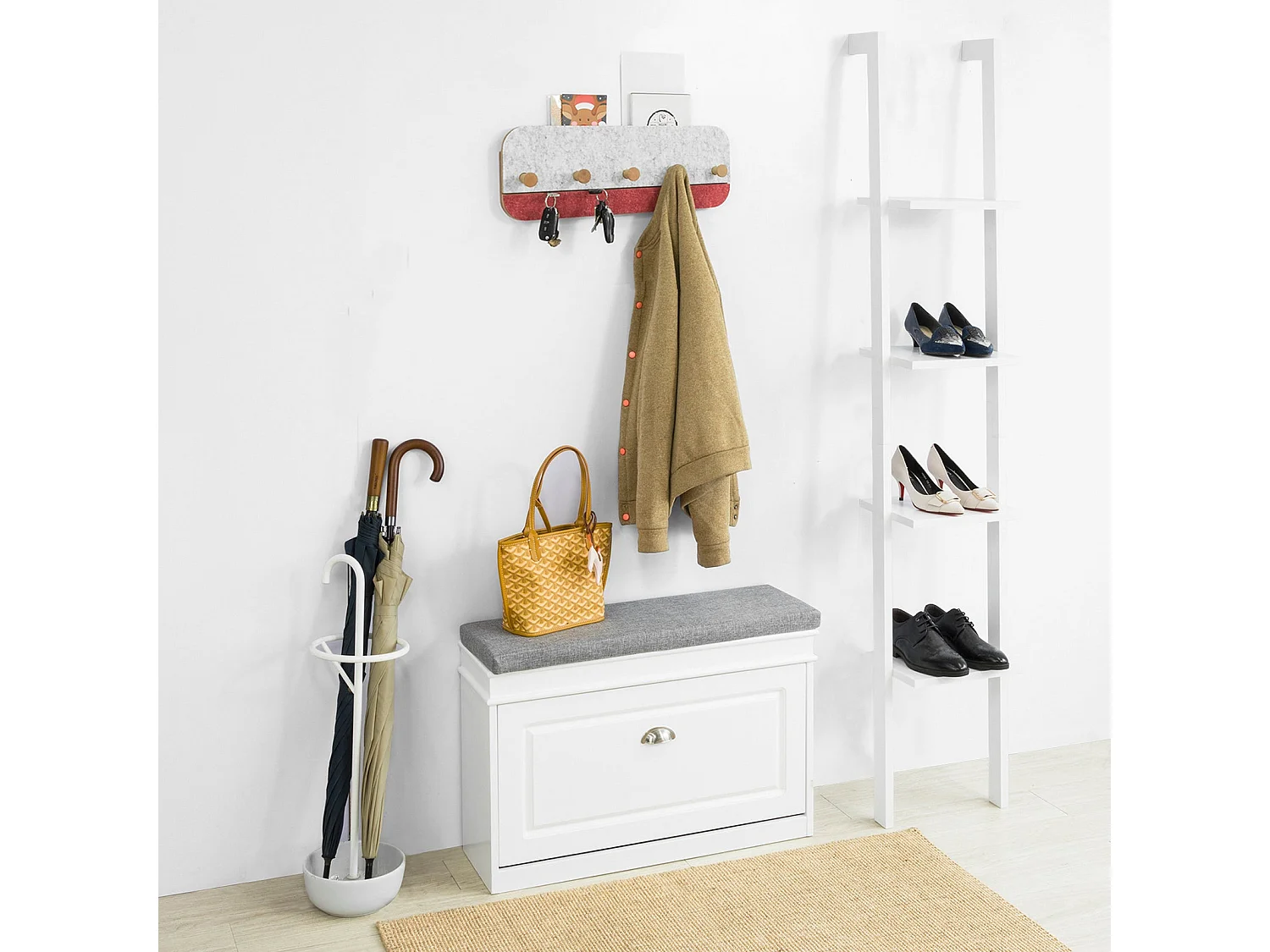 Półka na ścianę z 5 haczykami, Wieszak FHK16-R